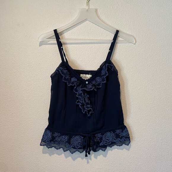Abercrombie & Fitch Y2K Navy Blue Ruffle Cami Top | Size‎ Small - Picture 1 of 6